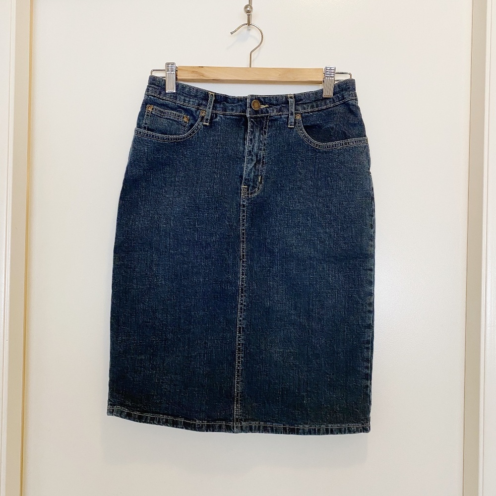 Jessica Dark Faded Blue Jean Denim Midi Skirt M 8